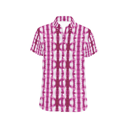 Tie Dye Dark Pink Print Design LKS303 Men Short Sleeve Button Up Shirt