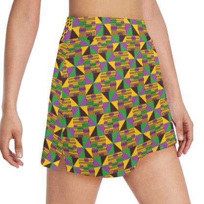 Kente Triangle Design African Print 17" Golf & Pickleball Skort with Pockets