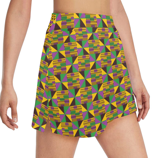 Kente Triangle Design African Print 17" Golf & Pickleball Skort with Pockets