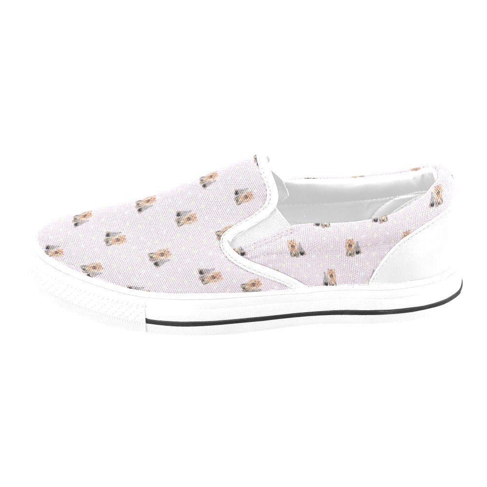 Yorkshire Terriers Print Design LKS302 White Slip Ons Canvas Women's Shoes