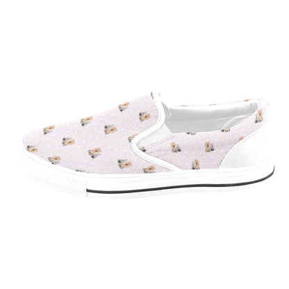 Yorkshire Terriers Print Design LKS302 White Slip Ons Canvas Women's Shoes