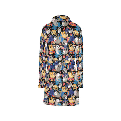 Sloth Cartoon Design Themed Print Women's Fleece Robe
