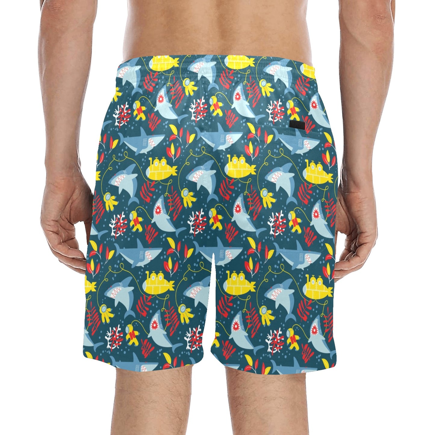 Scuba With Sharks Print Design LKS303 Men's Swim Trunks Beach Shorts