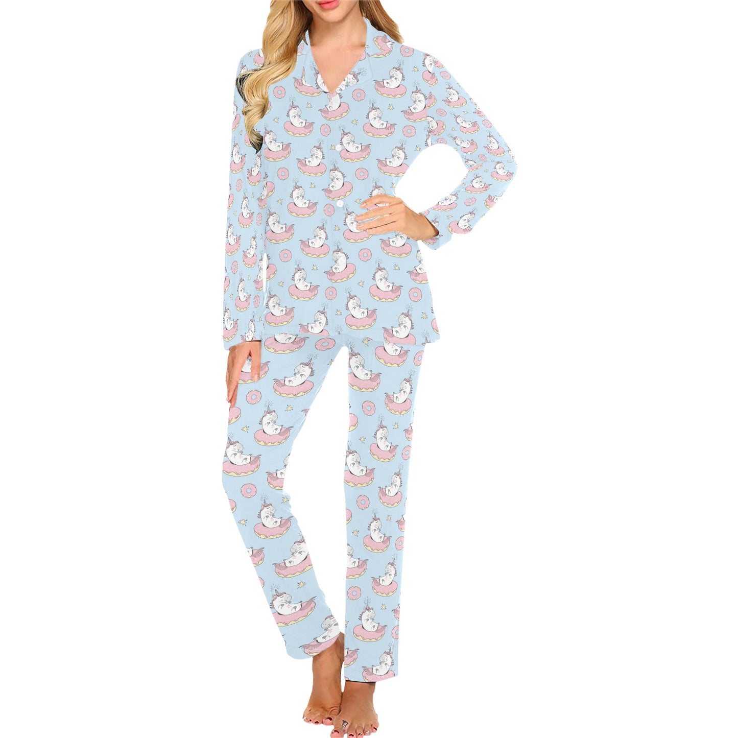 Unicorn Print Design LKS303 Women's Long Pajama Set