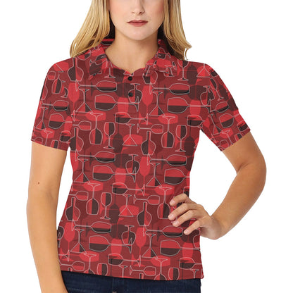 Wine Glass Print Design LKS301 Women's Polo Shirt