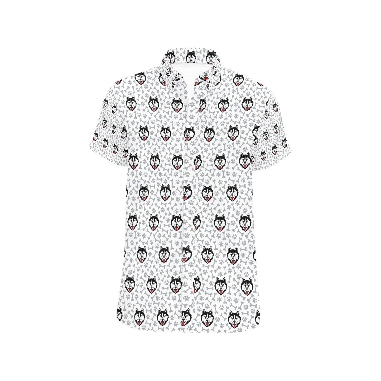Siberian Huskies Print Design LKS305 Men Short Sleeve Button Up Shirt