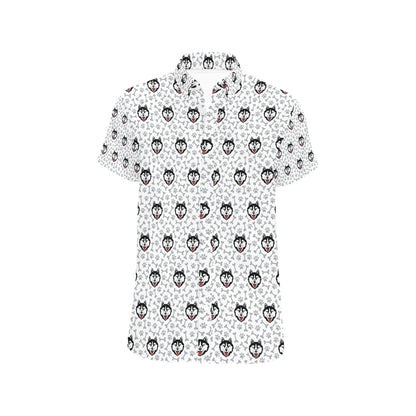 Siberian Huskies Print Design LKS305 Men Short Sleeve Button Up Shirt