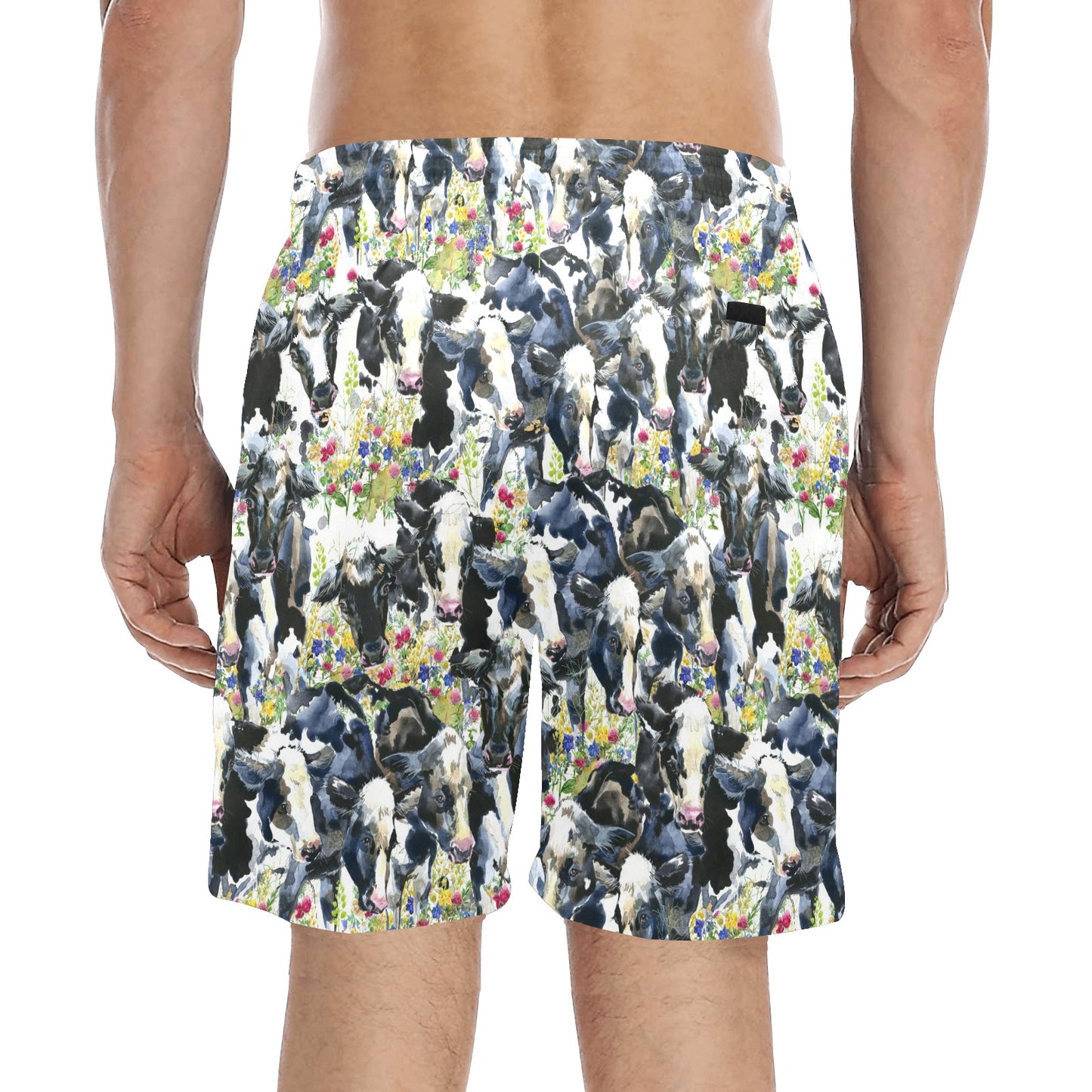 Cow Watercolor Print Pattern Men's Swim Trunks Beach Shorts