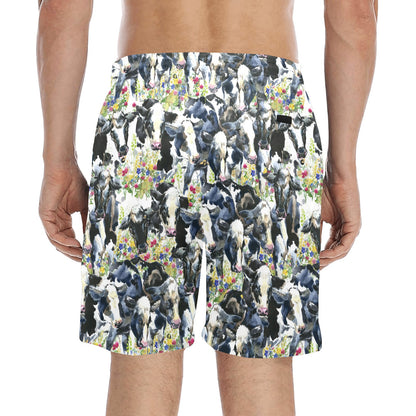 Cow Watercolor Print Pattern Men's Swim Trunks Beach Shorts