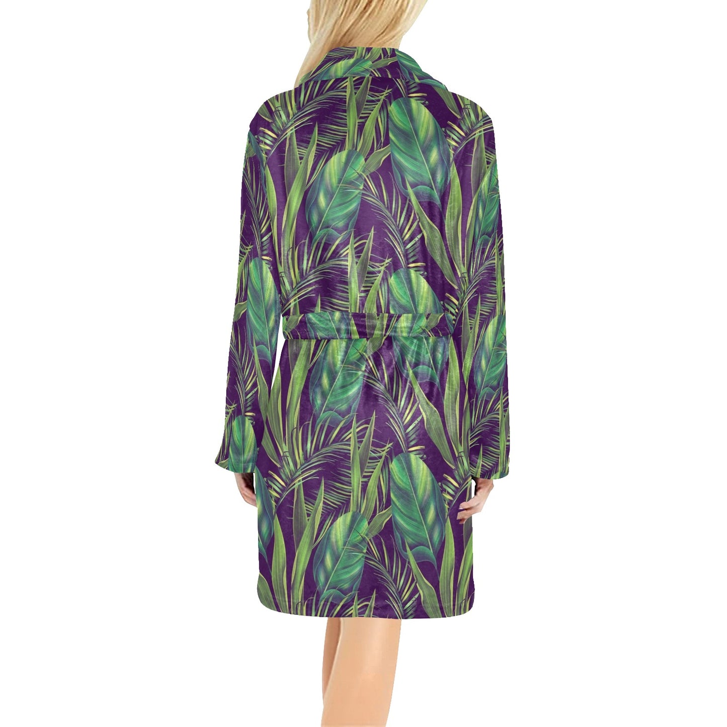 Palm Leaves Pattern Print Design PL03 Women's Fleece Robe