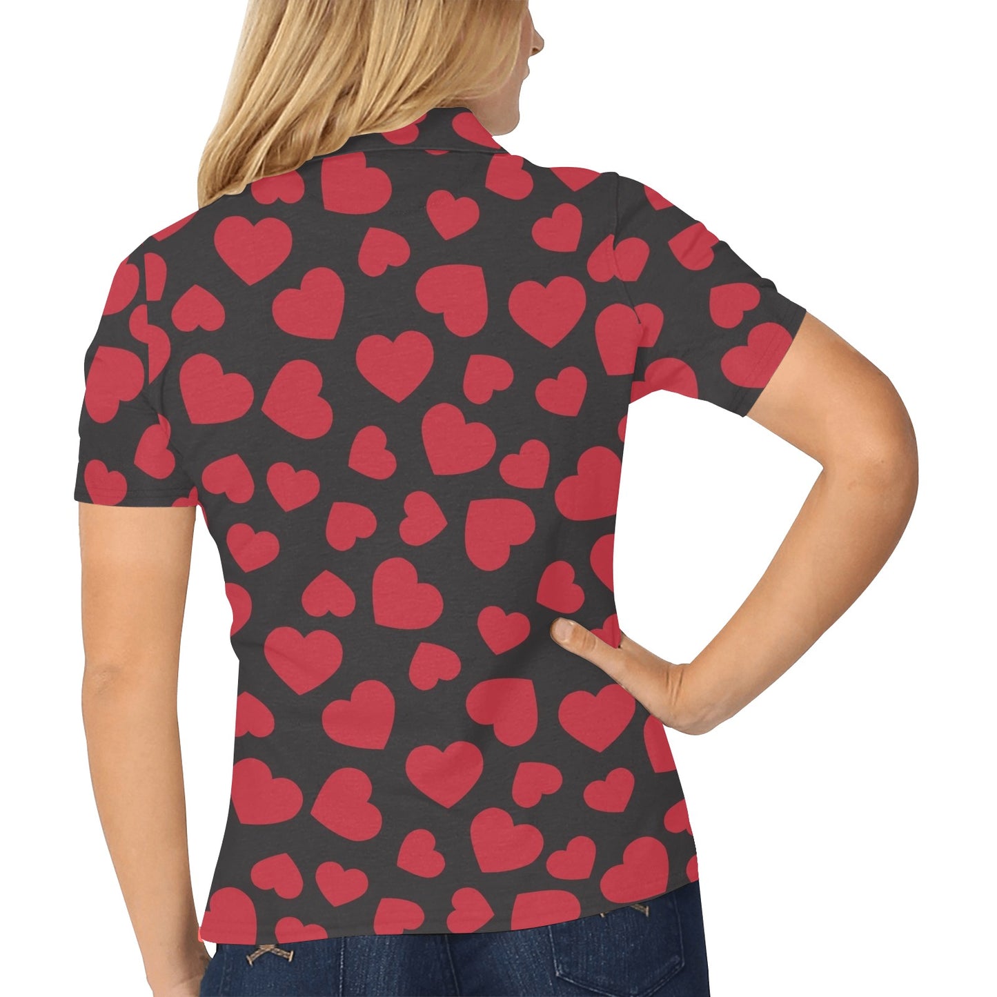 Heart Red Pattern Print Design HE01 Women's Polo Shirt