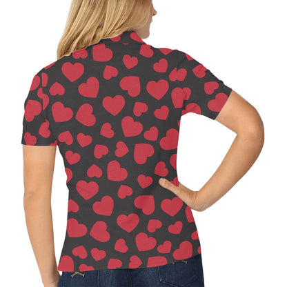 Heart Red Pattern Print Design HE01 Women's Polo Shirt