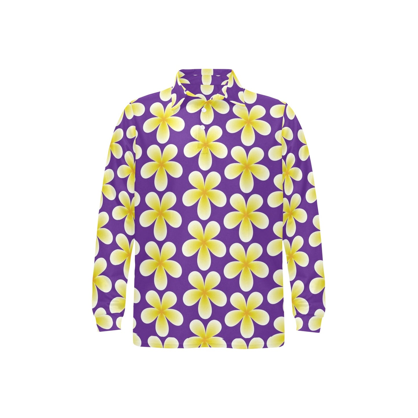Yellow Plumeria Pattern Print Design PM05 Long Sleeve Polo Shirt For Men's