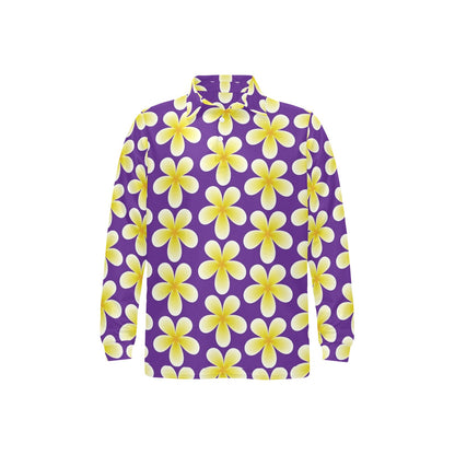 Yellow Plumeria Pattern Print Design PM05 Long Sleeve Polo Shirt For Men's