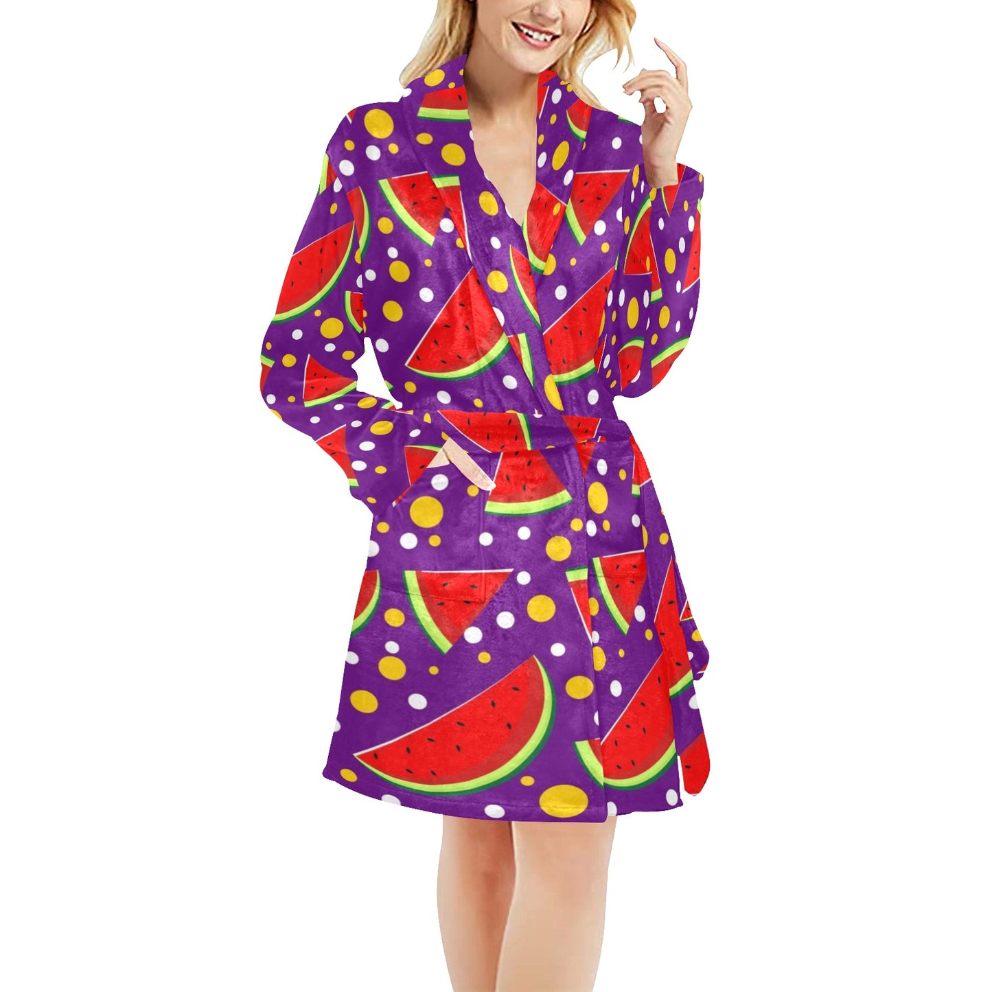 Watermelon Pattern Print Design WM010 Women's Fleece Robe