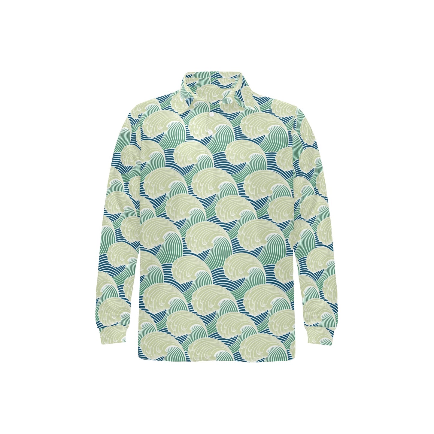 Wave Japan Style Print Design LKS302 Long Sleeve Polo Shirt For Men's