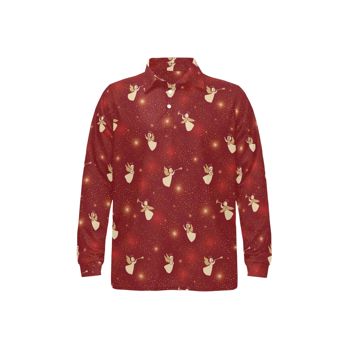 Angel Pattern Print Design 07 Long Sleeve Polo Shirt For Men's