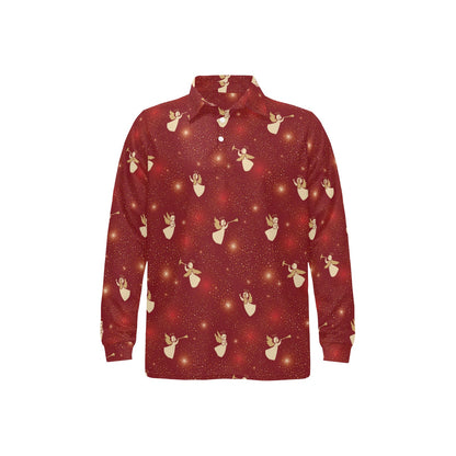 Angel Pattern Print Design 07 Long Sleeve Polo Shirt For Men's