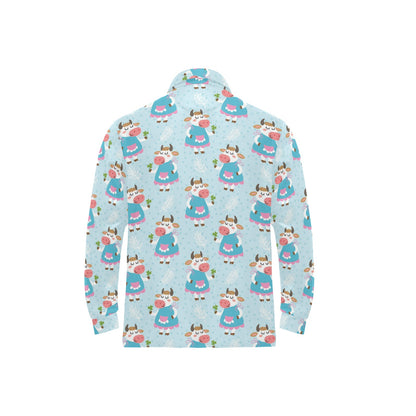 Cattle Happy Pattern Print Design 03 Long Sleeve Polo Shirt For Men's