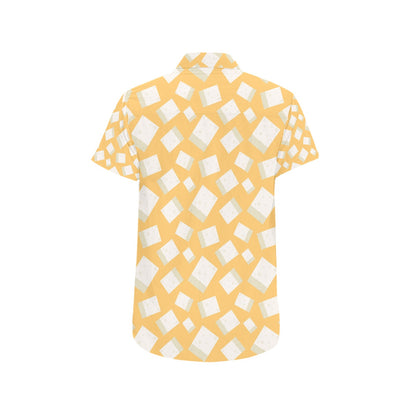 Tofu Print Design LKS302 Men Short Sleeve Button Up Shirt