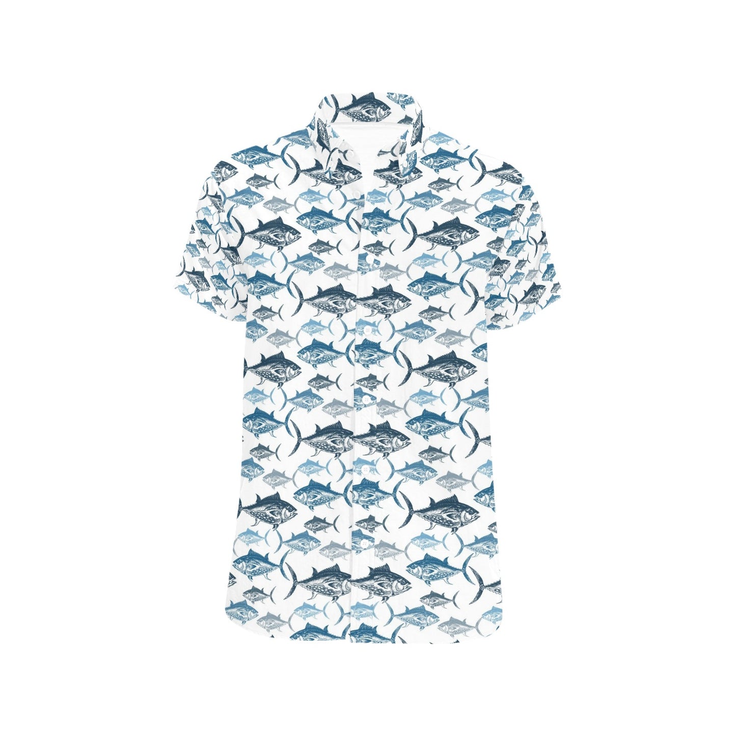 Tuna Fish Print Design LKS303 Men Short Sleeve Button Up Shirt