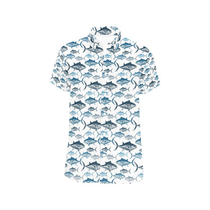 Tuna Fish Print Design LKS303 Men Short Sleeve Button Up Shirt