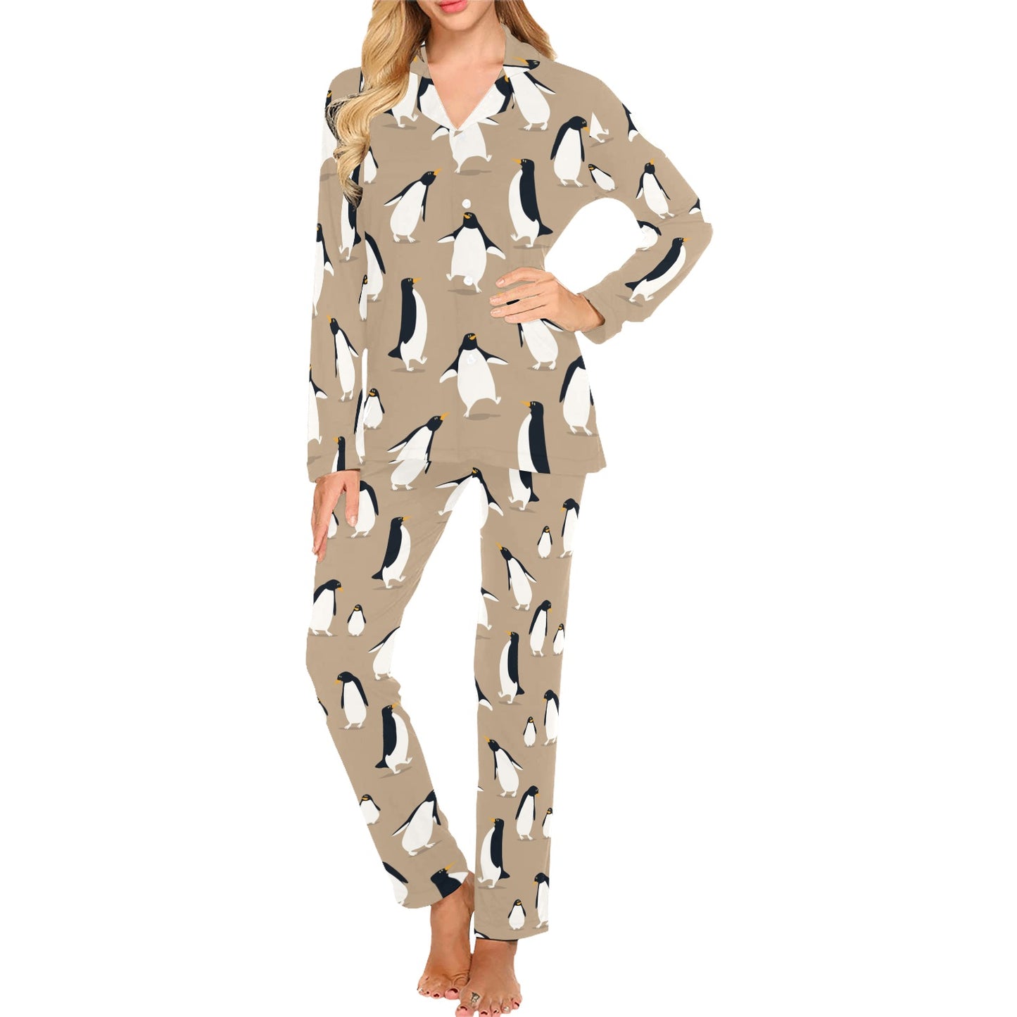 Penguin Pattern Print Design A01 Women's Long Pajama Set