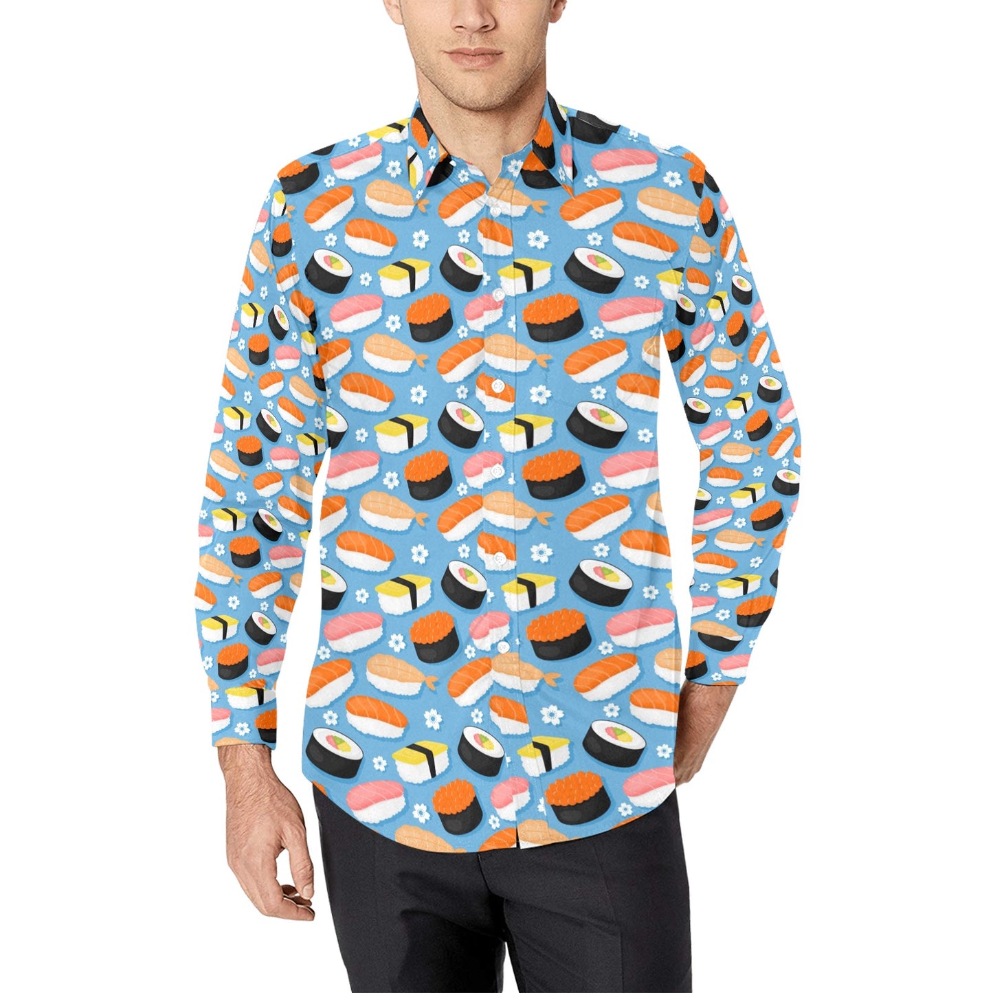Sushi Print Design LKS304 Men's Long Sleeve Dress Shirt
