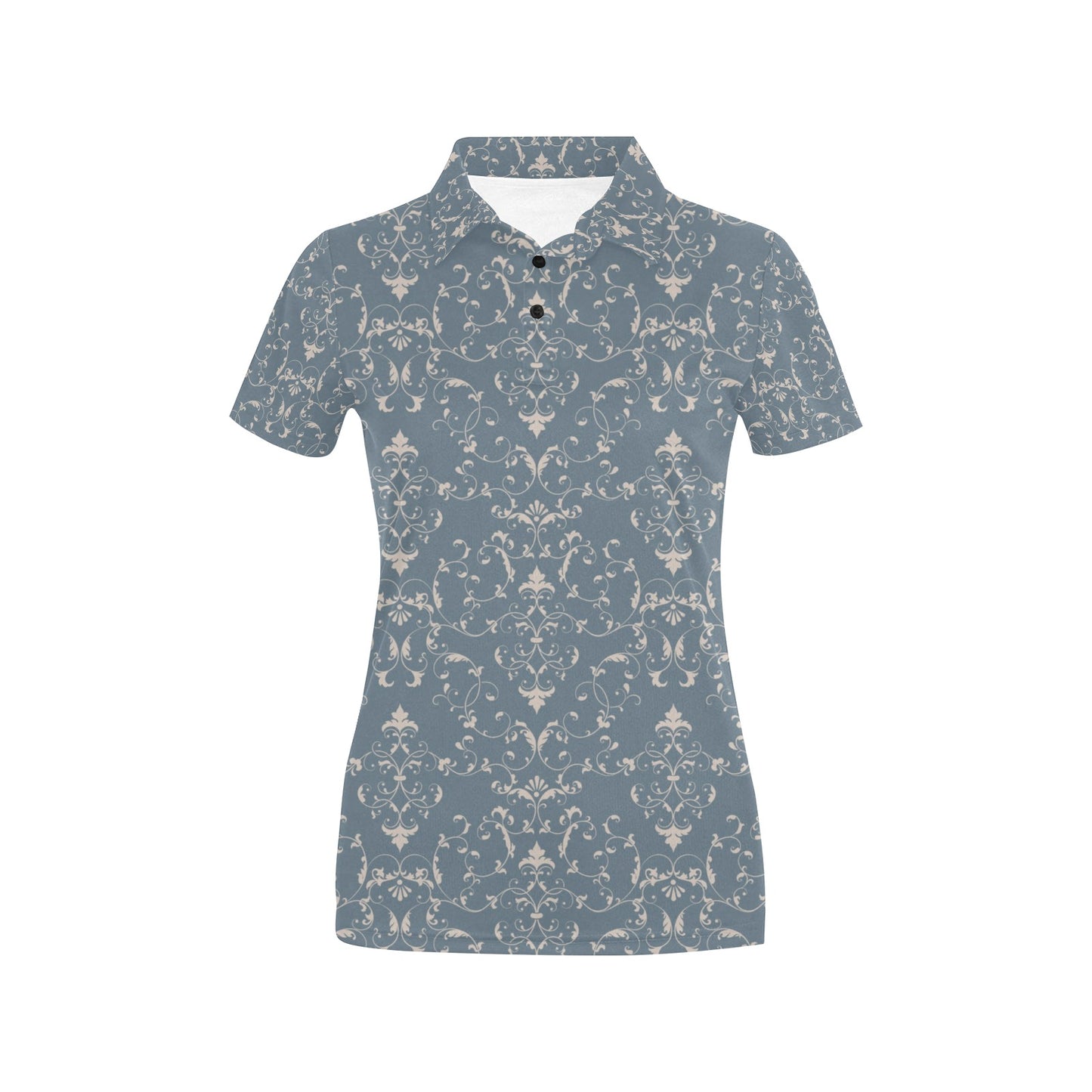 Damask Elegant Teal Print Pattern Women's Polo Shirt