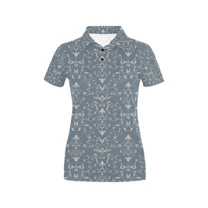Damask Elegant Teal Print Pattern Women's Polo Shirt