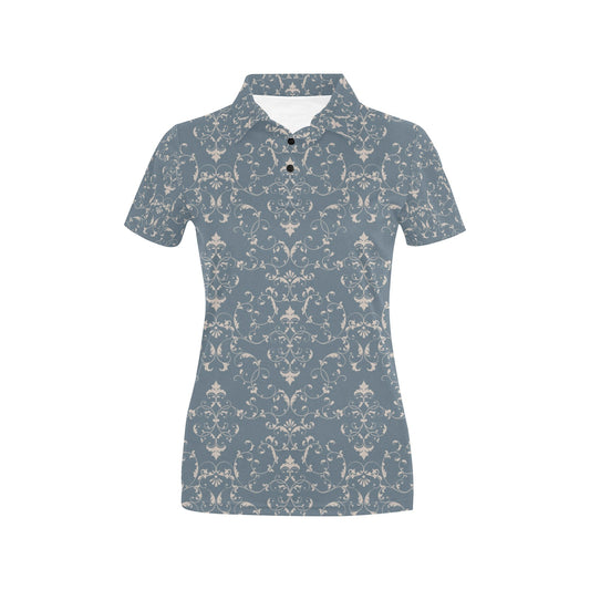 Damask Elegant Teal Print Pattern Women's Polo Shirt