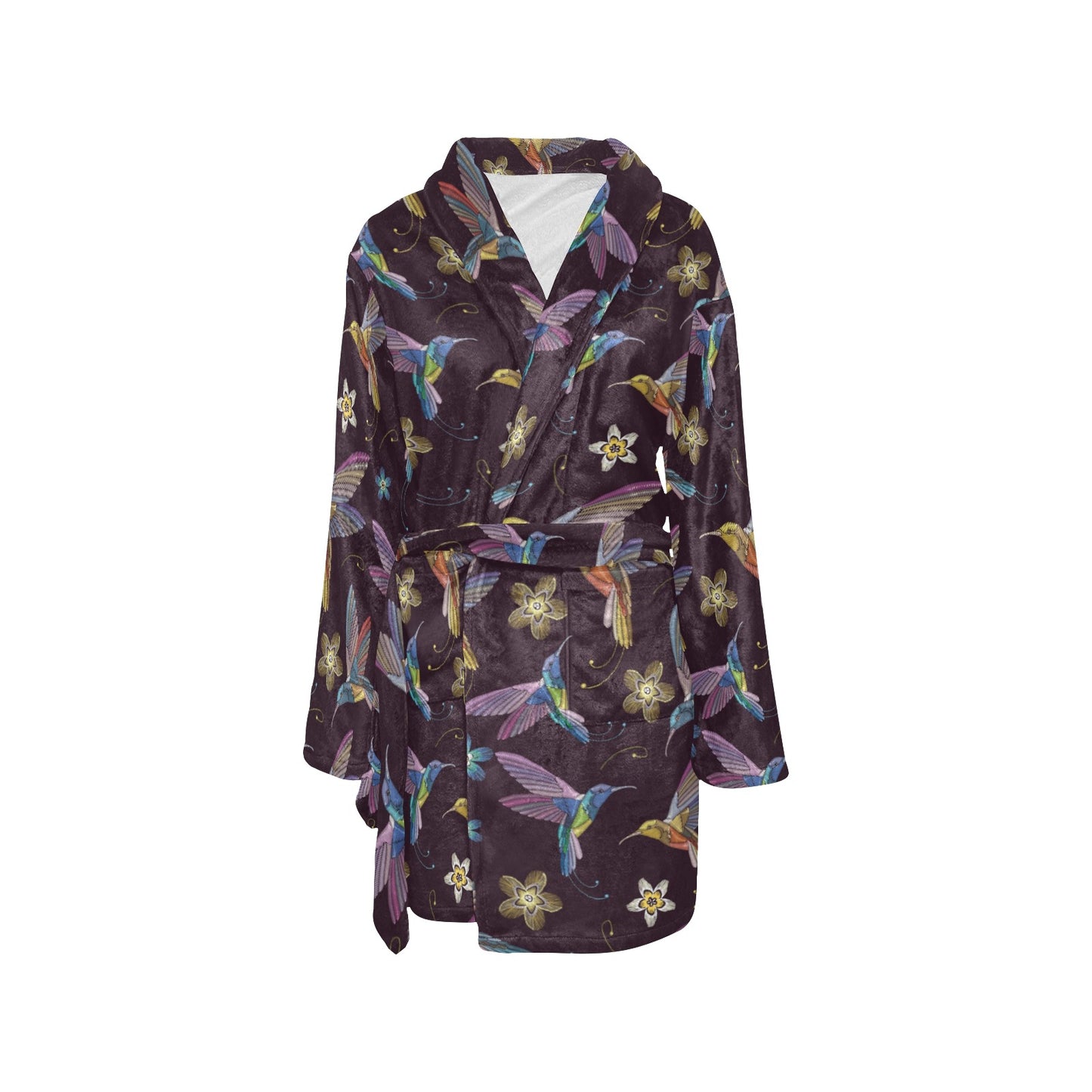 Hummingbird Pattern Print Design 04 Women's Fleece Robe