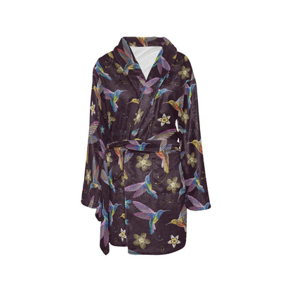 Hummingbird Pattern Print Design 04 Women's Fleece Robe