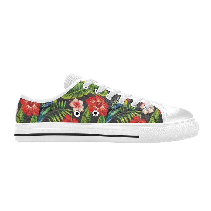 Hibiscus Red With Parrotprint Design LKS303 Women's White Low Top Shoes