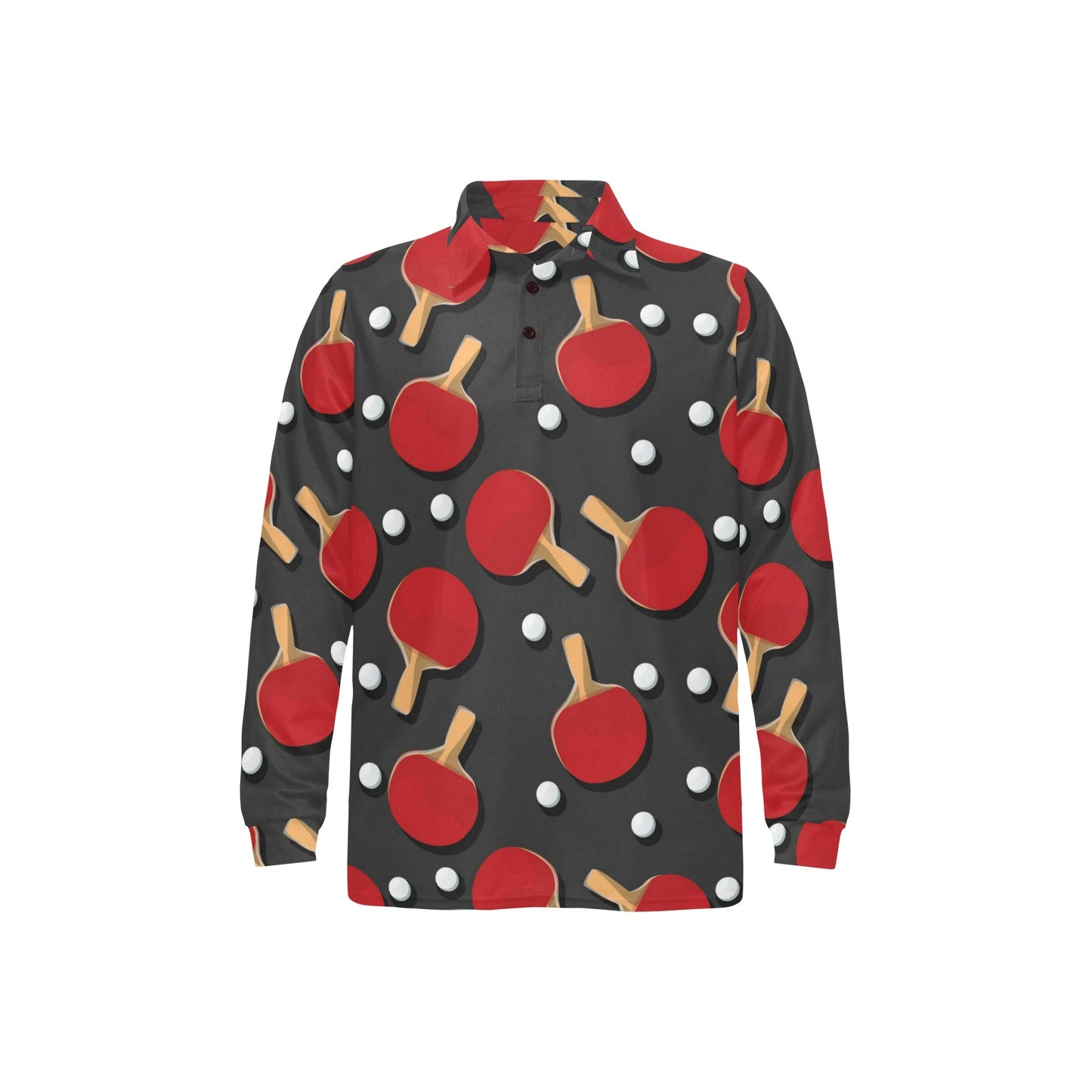 Ping Pong Pattern Print Design A05 Long Sleeve Polo Shirt For Men's