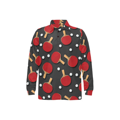 Ping Pong Pattern Print Design A05 Long Sleeve Polo Shirt For Men's