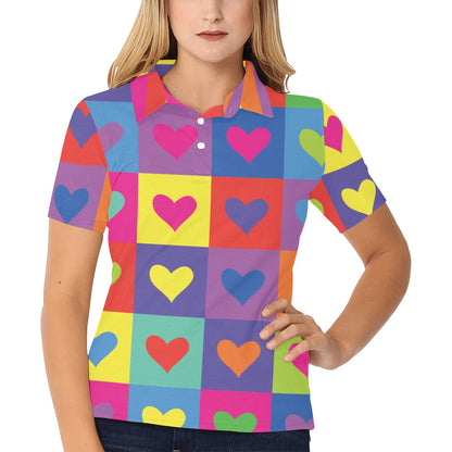 Pop Art Heart Pattern Print Design A01 Women's Polo Shirt