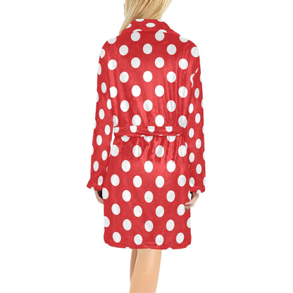 Polka Dot Red Pattern Print Design 04 Women's Fleece Robe