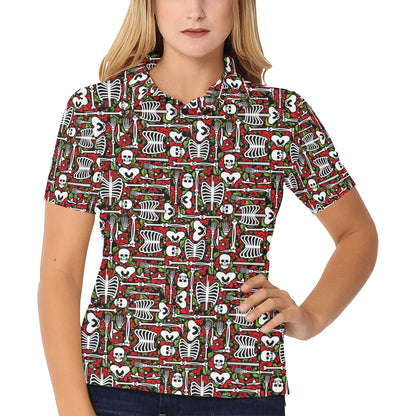 Skeleton Pattern Print Women's Polo Shirt