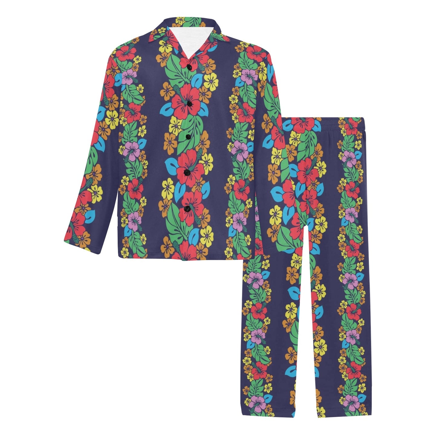 Hawaiian Themed Pattern Print Design H03 Men's Long Pajama Set