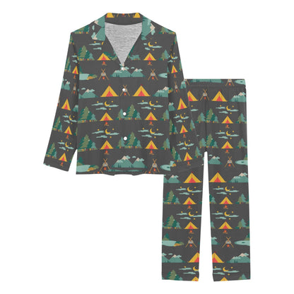 Camping Tent Pattern Print Design 03 Women's Long Pajama Set
