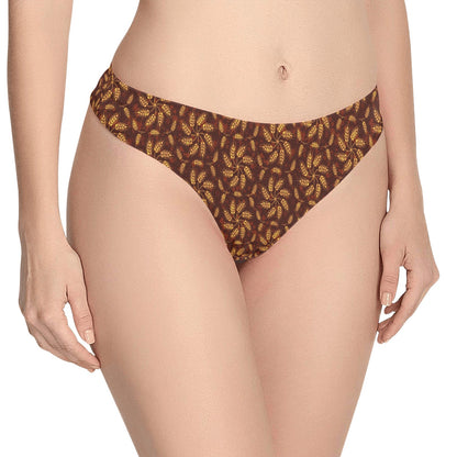 Agricultural Brown Wheat Print Pattern Women's Thongs