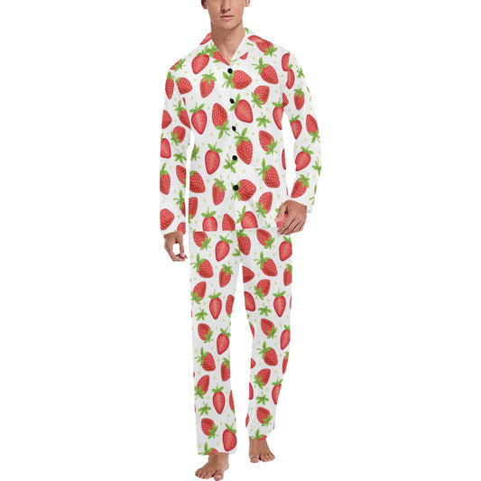 Strawberry Pattern Print Design SB07 Men's Long Pajama Set