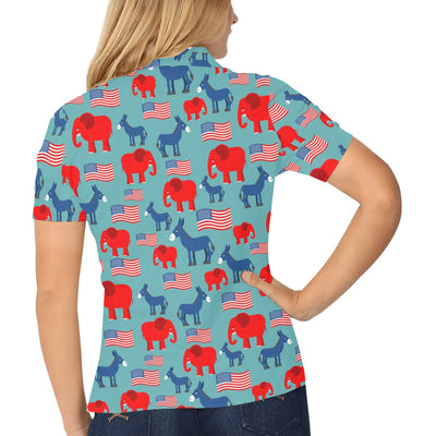 Donkey Red Elephant Pattern Print Design 03 Women's Polo Shirt