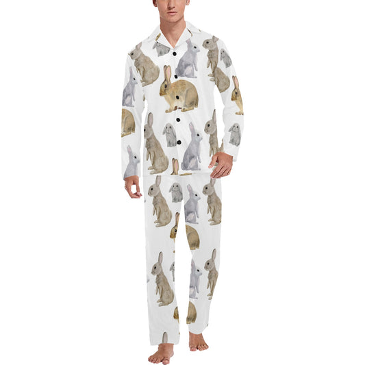 Rabbit Pattern Print Design 02 Men's Long Pajama Set