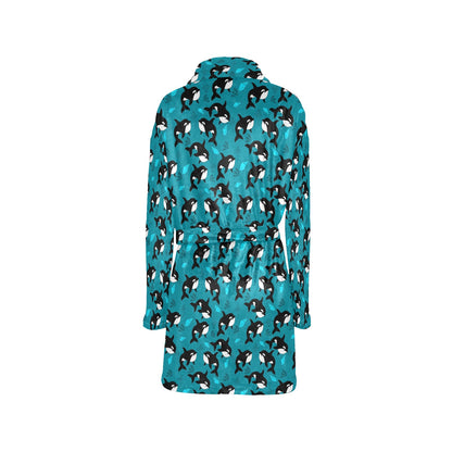 Whale Sea Design Themed Print Women's Fleece Robe