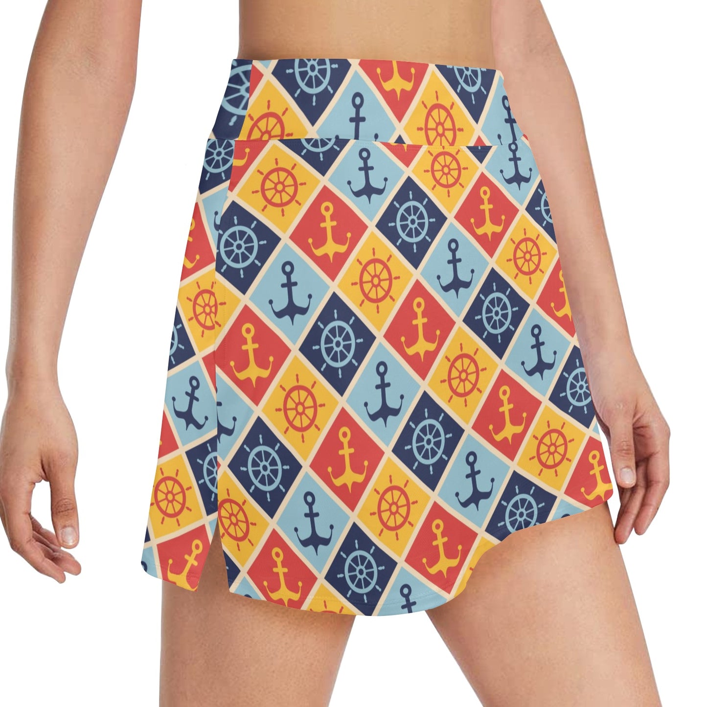 Nautical Pattern Design Themed Print 17" Golf & Pickleball Skort with Pockets