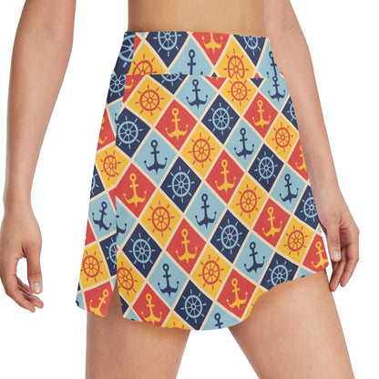 Nautical Pattern Design Themed Print 17" Golf & Pickleball Skort with Pockets