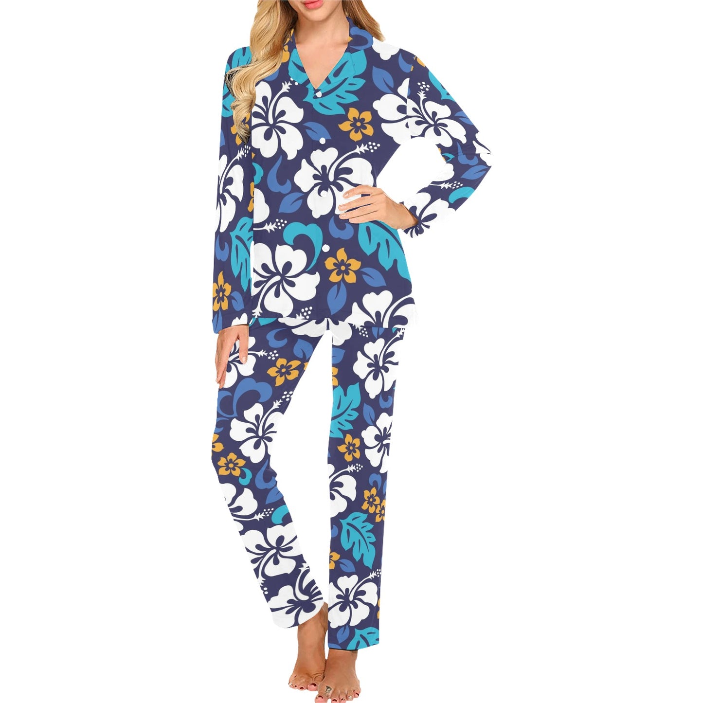 Hibiscus Pattern Print Design HB030 Women's Long Pajama Set