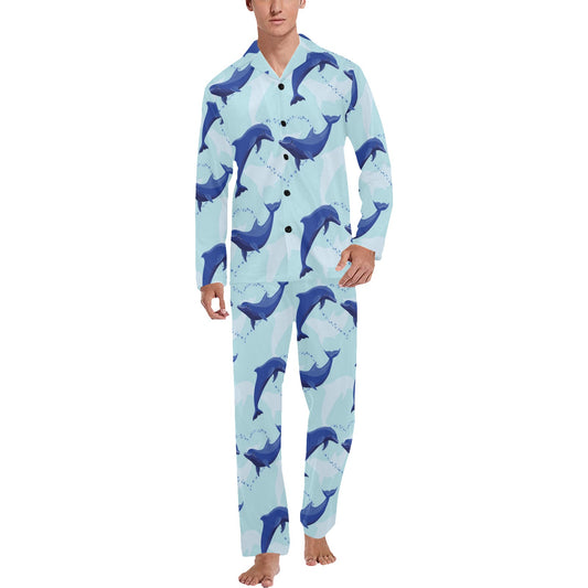 Dolphin Heart Pattern Men's Long Pajama Set